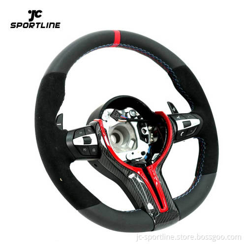 Alcantara Leather M3 M4 Steering Wheel BMW M/F Series F30 F10 F15 F16 Carbon Fiber Trim Red